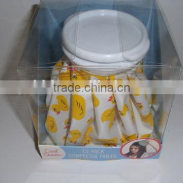 yellow dark color printing fabric ice bag in PVC display show box packing