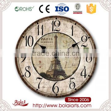 Eiffel tower bronze double circle design arabic numbers art clock for supermarket