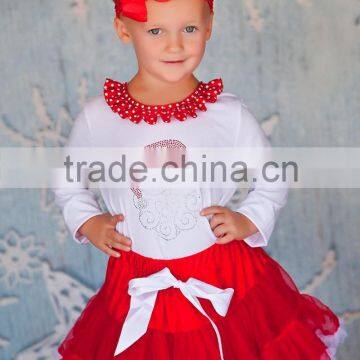 Xmas Girls Red White Pettiskirt Tutu Rhinestone Santa Tee 2pcs Party Dress 1-7Y photo-2