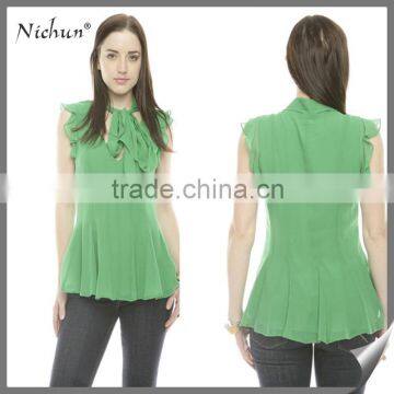 Wholesale New Design Sleeveless Green Slim Fashion Shirt Women