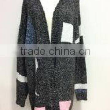 mohair like women fashion clothing Ladies long sleeve blocked knitting cardigan sweater