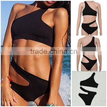 High Waist Split Bikini Swimsuit Swimwear 4Size Black Women Sey Vacation