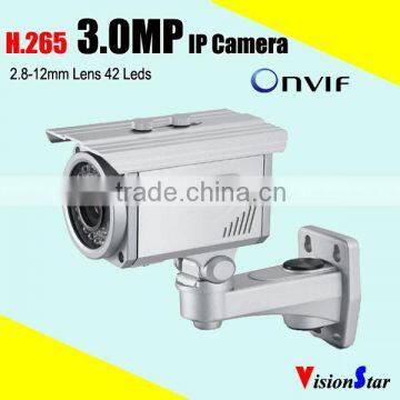 H.265 night vision onvif ip camera 3MP zoom lens 2.8-12mm weatherproof bullet outdoor strong wall bracket