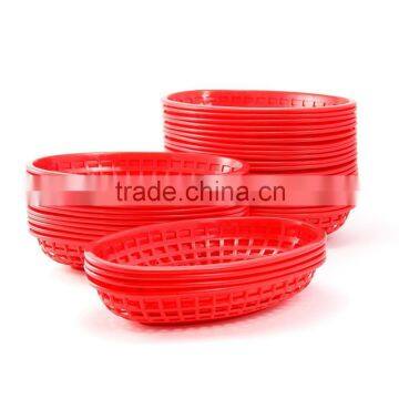 Hot Sale Custom Cheap Plastic Deli Serving Basket Red Restaurant Diner Serveware Red Oval Dinner Baskets Fast Food Baskets