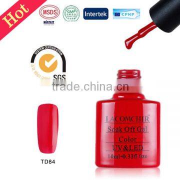 LACOMCHIR 10ml free samples red color gel polish ,high quality nail polish ,easy soak off uv gel