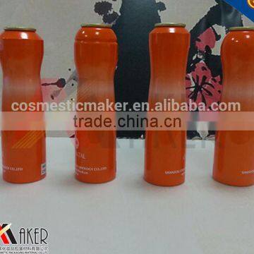 Custom design orange aluminum bottle with pump,sprayer 250ml,500ml