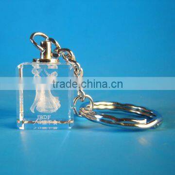 Crystal glass Keychain for decration or gift souvenirs 3D laser engraving