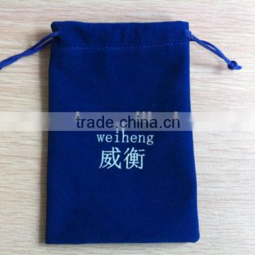 blue screen printing velvet drawstring pouch for gift