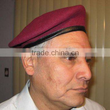 100% wool promotional bordured cowhide military beret