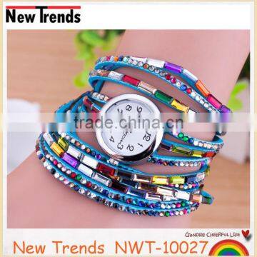 Fashion lady watch Korea colorful rhinestone leather wrist watch