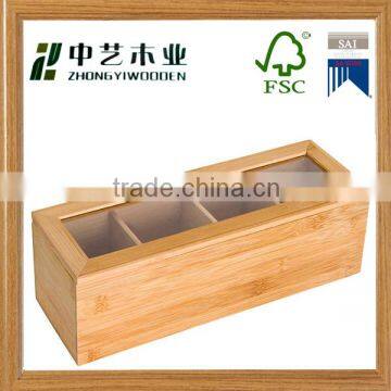 Luxury classic wooden empty decorative tea box with 4 compartments