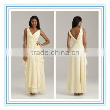 Long Style Chiffon Elegant Ruched Halter Natural Waist Bridesmaid Dress ( BDAL-4015)