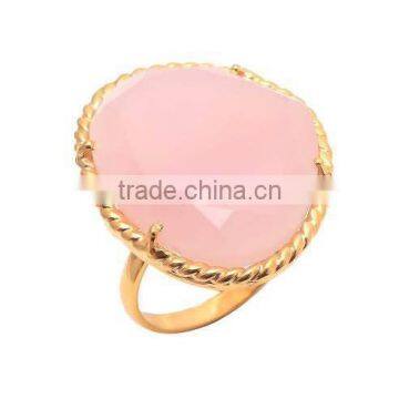 The Gopali Jewellers pink Chalcedony ring gold plated ring Large Rectangular cocktail ring