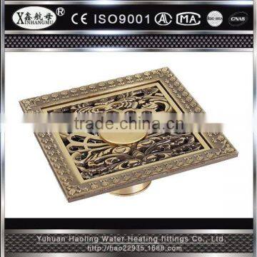 brass Floor drain with anti-odor floor drain core art -carve pattern total copper floor drain