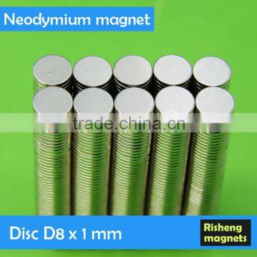 Ultrathin Neodymium magnetic disc D8x1mm ndfeb magnet