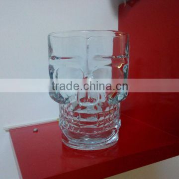 High clear glass beer cup with handle skull head