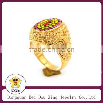New Products 2015 Colorful Rhinestone Yellow Gold Plated Stainless Steel Rings