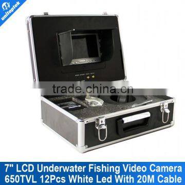 20m Cable Fish Finder With 7 Inch Monitor Underwater Fishing Camera 12Pcs White Leds Fish Finder Camera Sony CCD 650TVL