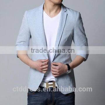 AC Style!!! Summer Comming!Royalblue Seven sleeves/Three quarter sleeve/Halflong with 100% linen fabric tailor made suits