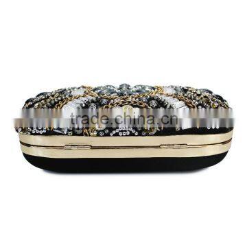 Fashion Classic Design Embroidery Flowers Party Black Diamond Clutch Evening Bag Shoulder Bag Handbag Ladies Purse(C024) photo-5