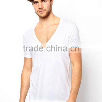 Wholesale 100% cotton deep vee neck t shirt for men