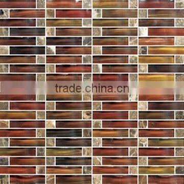 arch crystal glass mix Emperador marble mosaic tile for home interior decoration /wallpapers(PMGML067)