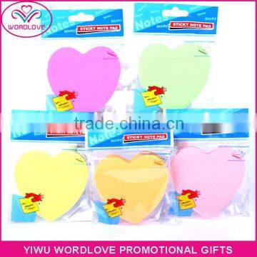 love heart shaped sticky memo block note pad, custom promotional sticky notes