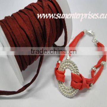 Silk habotai Cords - handyed silk cords -Cherry