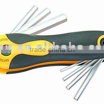 New style 8 pcs folding hex key set double colors plastic handle