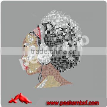 Fashion afro girl rhinestone transfer for tshirts