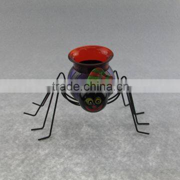 Wholesale cute spider design candle holder with colour glass home decor animal candle stand