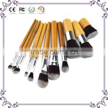 OEM 11pcs bamboo makeup brushes foundation powder blusher brush with cloth bag