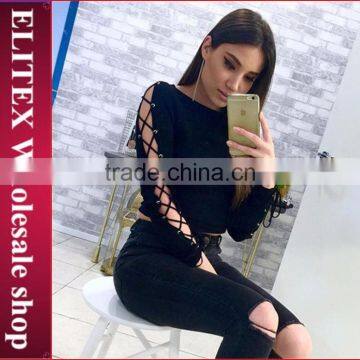 Wholesale black weave sleeves sexy fashion hot latest design sweatshirt