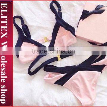 2017 Newest Golden Top Black High Waist Swimwear Girls BH134