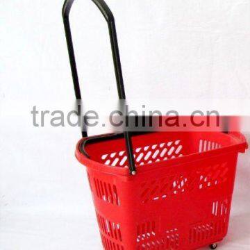 plastic rolling shopping basket with wheels