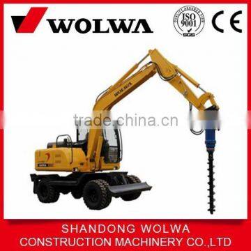 10 ton wheel excavator with earth hole drill and breaker attachment