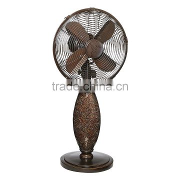 Polyresin Decorative Stand Fan, 16 Inch, Metallic Retro Fan