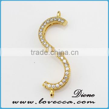 2015 Latest Charm design mode of S alphabet wholesale gold plated pendant necklace in Mirco-pave setting