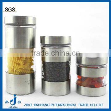 Hot sell stainless steel coating dry-food storage glass jar with lid