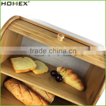 Good quality material custom storage bamboo bread box Homex-BSCI