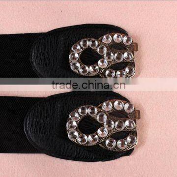 Fashion Rhinestone Paved S Flower Pattern Alloy Buckle Elastic Sex Women Lady Waist Belt photo-5