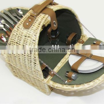 Factory direct wholesale Outdoor natural wicker Picnic handle Basket with lid and liner