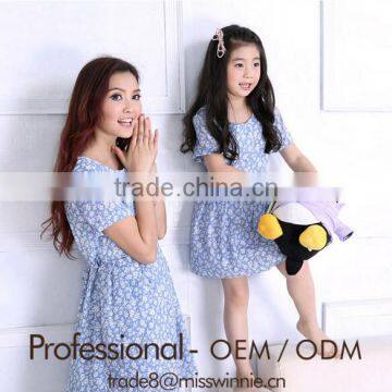 beautiful floral short sleeve parent-child frock dress Mother and Daughter dress design