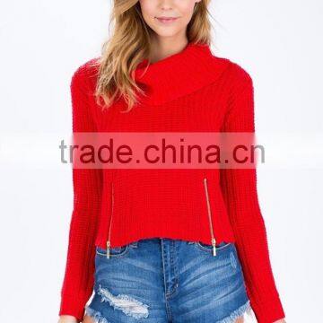 winter lady zip front cowl neck sweater knitting pattern