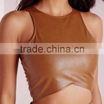 Faux Leather Designer Sexy Crop Tops Wholesale Made in China photo-5