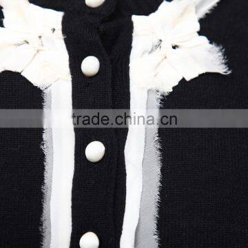 Cashmere and Silk Ladies Cardigan With Contrast Trims and Full Buttons photo-3