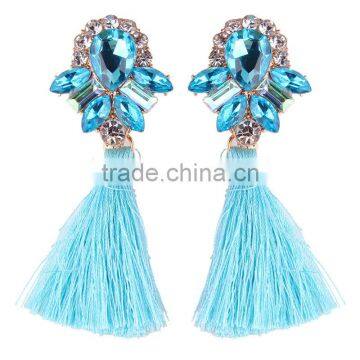 Bohemian Jewelry Rhinestone Gems With Long Colorful Tassel Charms Earrings for Women photo-4