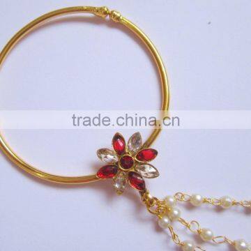 BIG HOOP NATH Press NOSE RING GOLD PLATED POLKI PEARL String photo-2