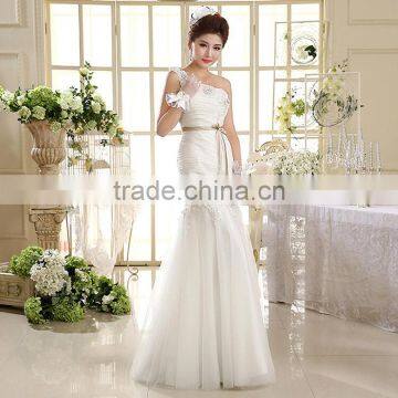 Sexy One Shoulder Long Length Back Open Evening Dress Fishtail Wedding Dress photo-3