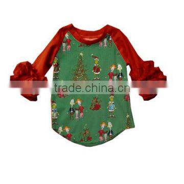 Wholesale christmas girl and boy icing raglan ruffle raglan shirt top